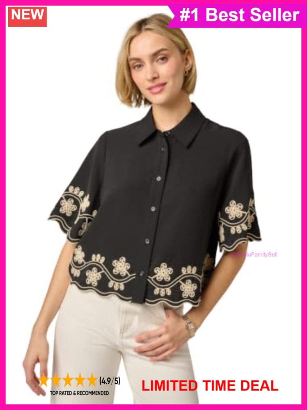 Adrianna Papell Women's Embroidered Woven Shirt Short Sleeve Blouse - Picture 1 of 4